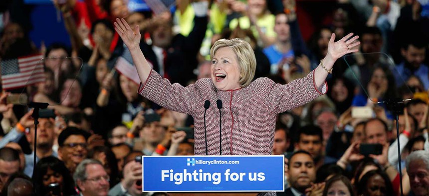 Hillary Clinton celebrates Tuesday night in New York.