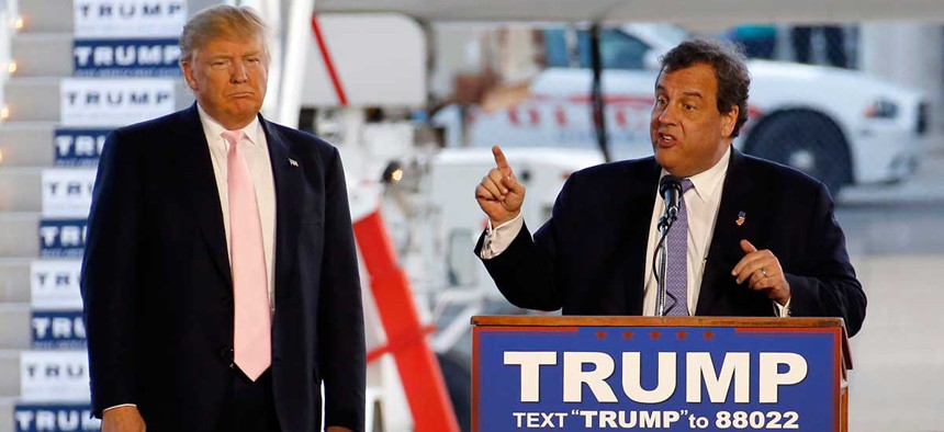 Donald Trump and Chris Christie speak to a crowd in Ohio in March.