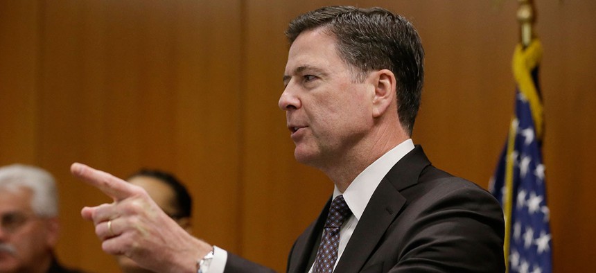 James Comey speaks to FBI employees in March.
