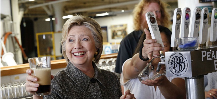Democratic presidential candidate Hillary Clinton tours the Pearl Street Brewery in La Crosse, Wis., in late March. 