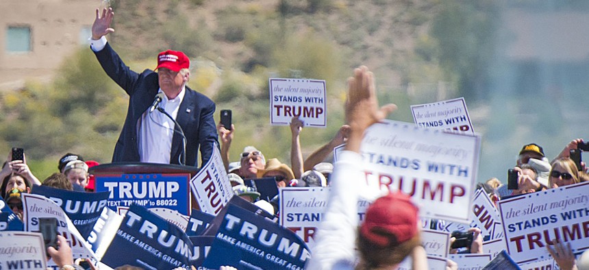 Donald Trump appears at an Arizona rally in March.