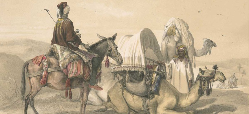 Kâfileh with camel bearing the Hodejh by Prisse d'Avennes.