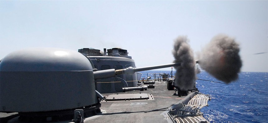 The MK-75 76mm gun abroad the USS Taylor. 