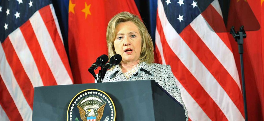  Clinton delivers remarks at the Opening Session of the U.S.-China Strategic and Economic Dialogue in 2011.