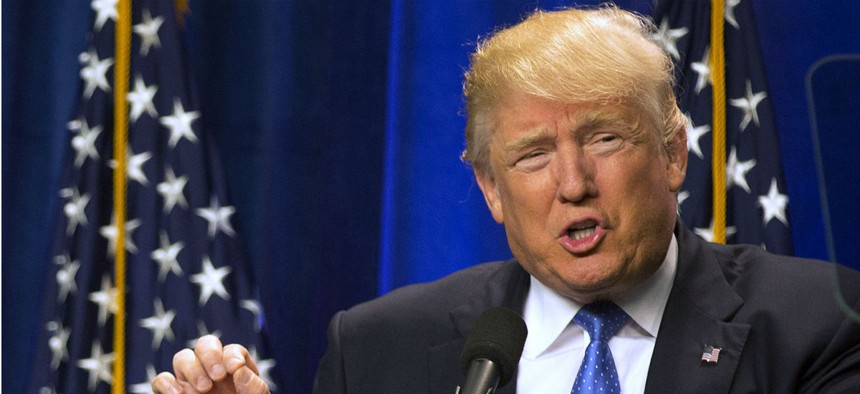 Presumptive Republican presidential nominee Donald Trump speaks in New Hampshire on Monday. 