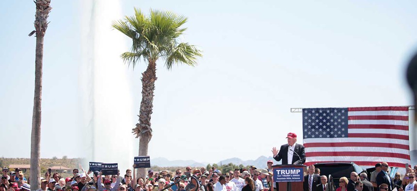 Trump speaks at a March rally in Arizona.