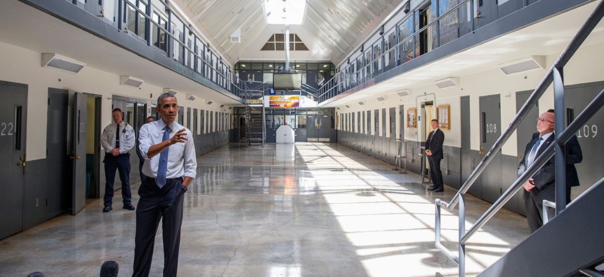 Obama speaks at Oklahoma's El Reno Federal Correctional Institution in 2015.