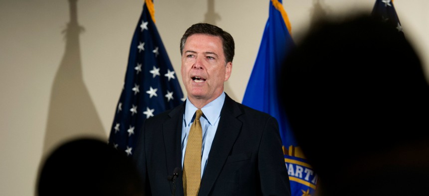 FBI Director James Comey spoke Tuesday at FBI headquarters.