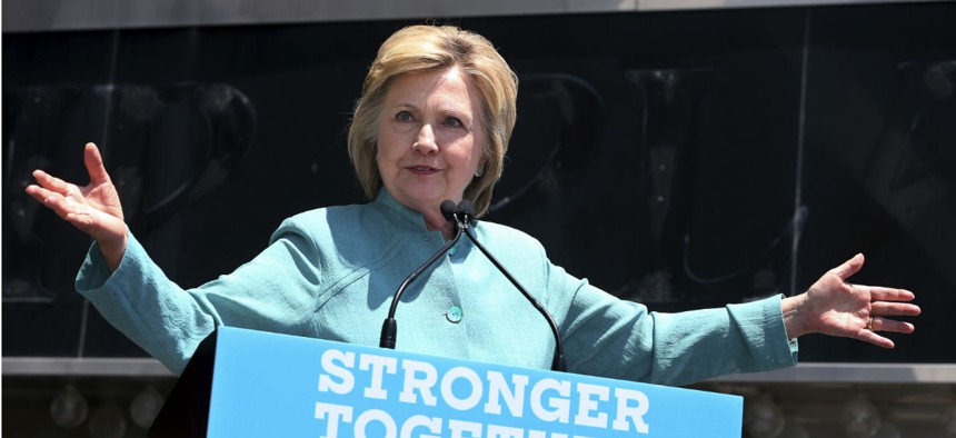 Democratic presidential candidate Hillary Clinton makes a campaign stop in New Jersey. 
