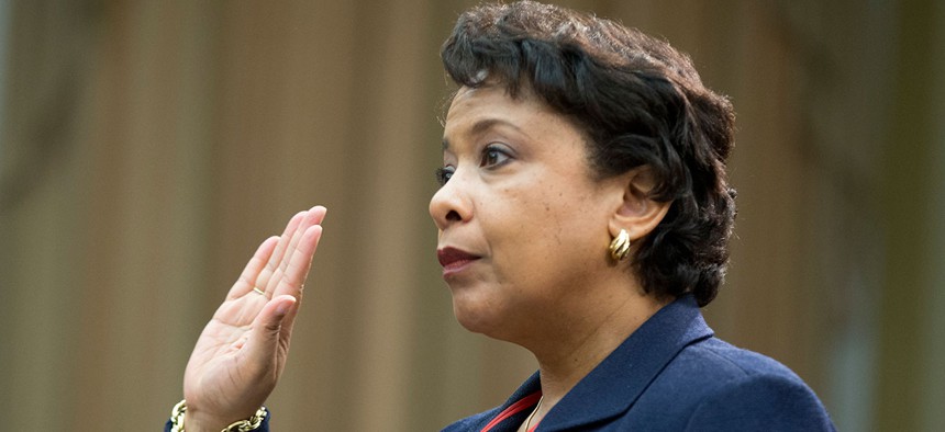 Attorney General Loretta Lynch is sworn-in on Capitol Hill Tuesday before testifying.