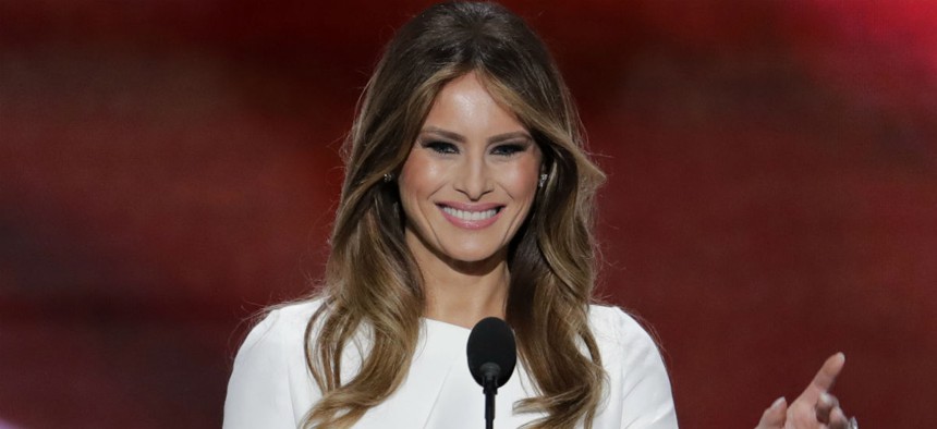 Melania Trump speaks during the opening day of the Republican National Convention. 