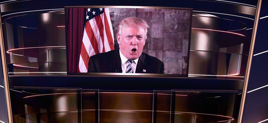 Trump addresses the convention by video on Tuesday.