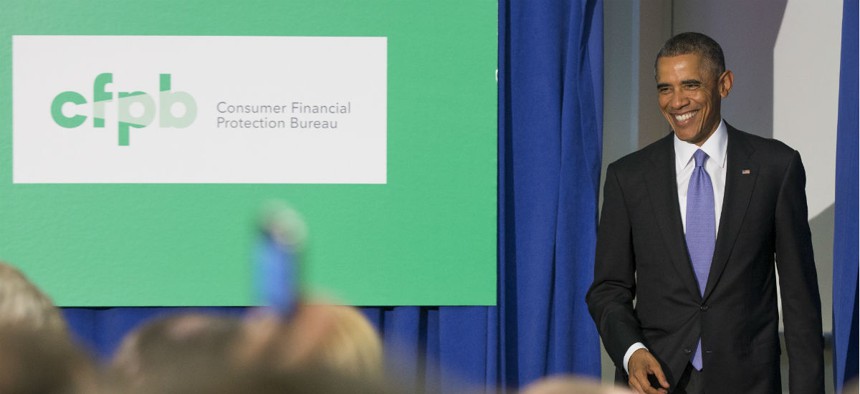 President Obama delivers remarks at the Consumer Financial Protection Bureau in 2014. 
