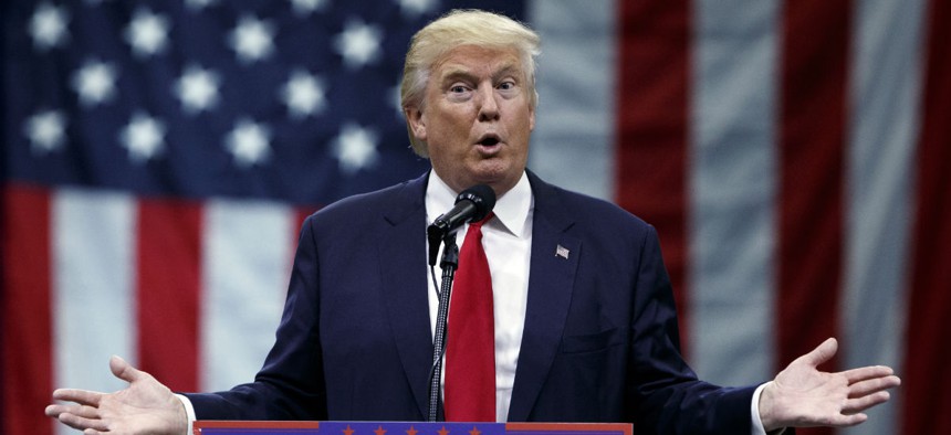 Republican presidential nominee Donald Trump speaks at a campaign event in Columbus, Ohio.
