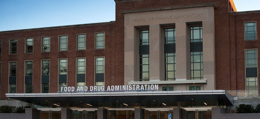 The main entrance of FDA Building 1 in Silver Spring, Maryland.