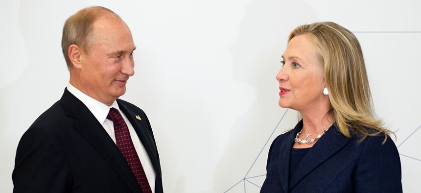 Clinton and Putin meet in 2012 in Vladivostok.