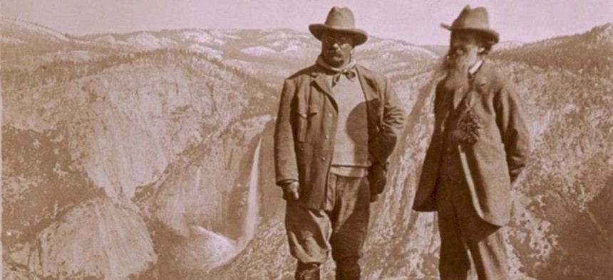  Theodore Roosevelt with conservationist John Muir at Yosemite in 1906. 