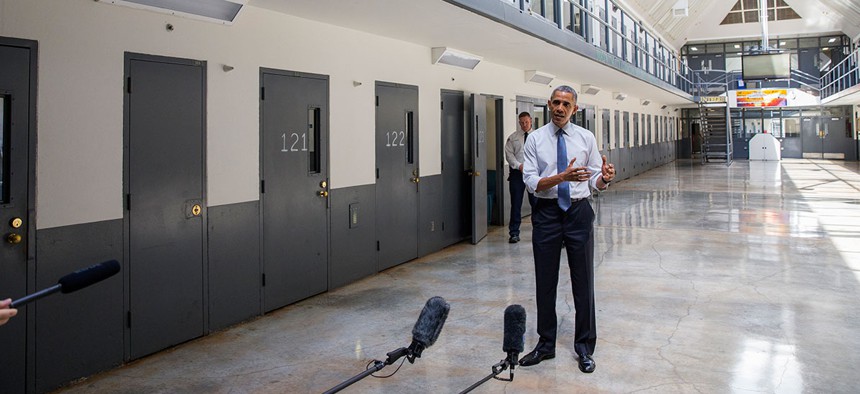 Barack Obama speaks on the topic of criminal justice reform at the El Reno Federal Correctional Institution in Oklahoma in 2015.