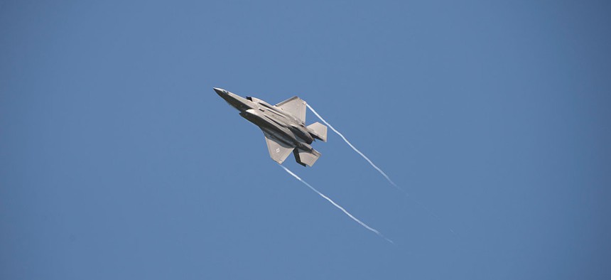 A 33rd Fighter Wing F-35A flies over Volk Field, Wis. during Northern Lightning on Aug. 22.