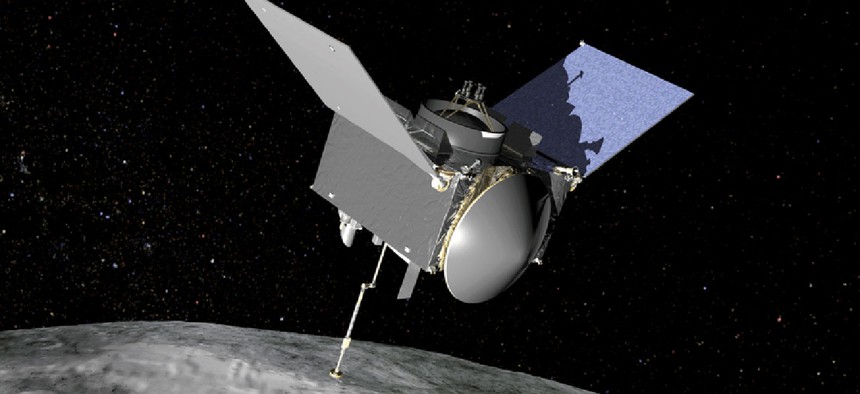 Artist’s conception of the OSIRIS-REx spacecraft at Bennu asteroid. 