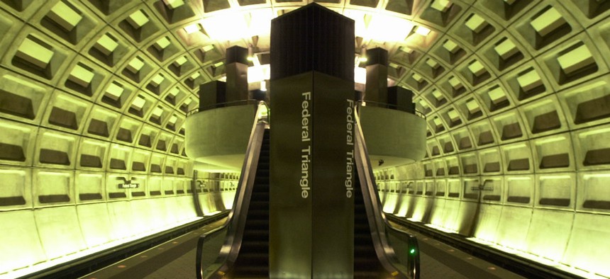 Inside the Federal Triangle Metro station in Washington, a major commuter hub for government employees. 