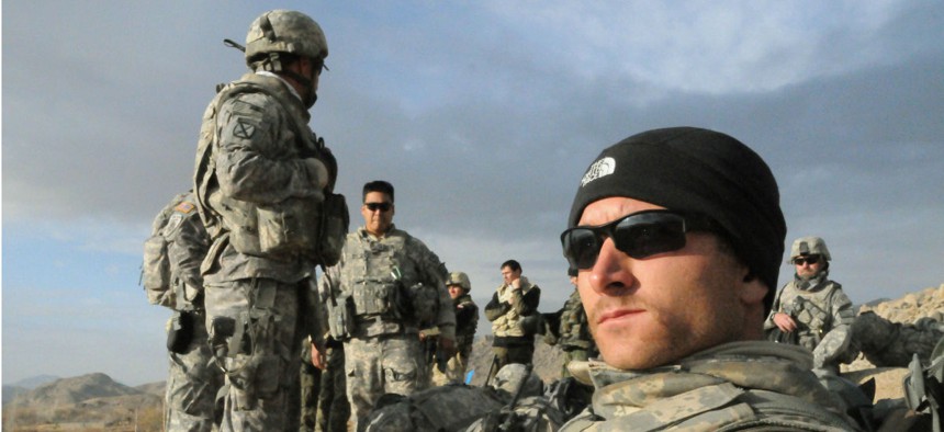 Staff Sgt. Shawn Kruse waits for a helicopter in Jaghori, Afghanistan, in 2009.