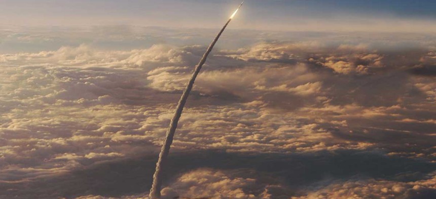 An artist concept of the Space Launch System (SLS), the project Elaine Duncan works on, in flight. According to NASA, the SLS will be the most powerful rocket ever built for deep space missions, including to an asteroid and ultimately to Mars.