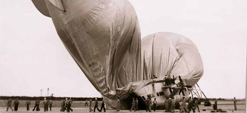 Navy blimp ZL - 7 deflated after it unmoored in Florida.