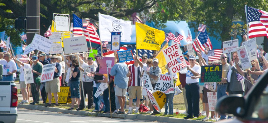 Tea Party supporters protest in Florida in 2010.