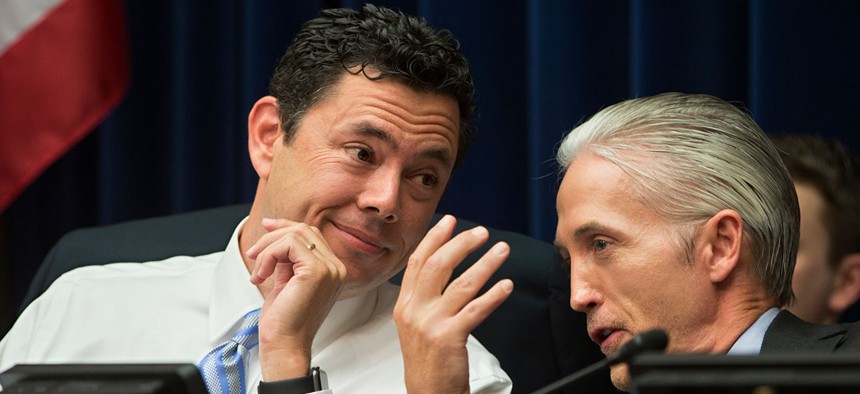 House Oversight and Government Reform Committee Chairman Rep. Jason Chaffetz, R-Utah, left, confers with House Select Benghazi Committee Chairman Rep. Trey Gowdy, R-S.C., on Capitol Hill in July. 
