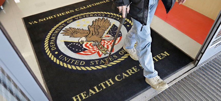 A visitor leaves the Sacramento Veterans Affairs Medical Center in Rancho Cordova, California in 2015.