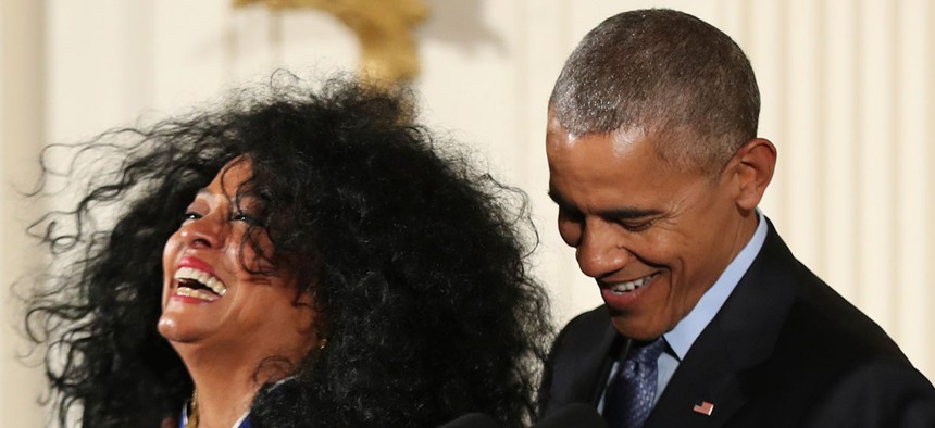 Barack Obama presents the Presidential Medal of Freedom to singer Diana Ross Tuesday.