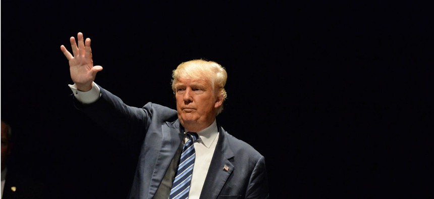 Donald Trump salutes supporters at the Peabody Opera House in Downtown St. Louis in March 2016.