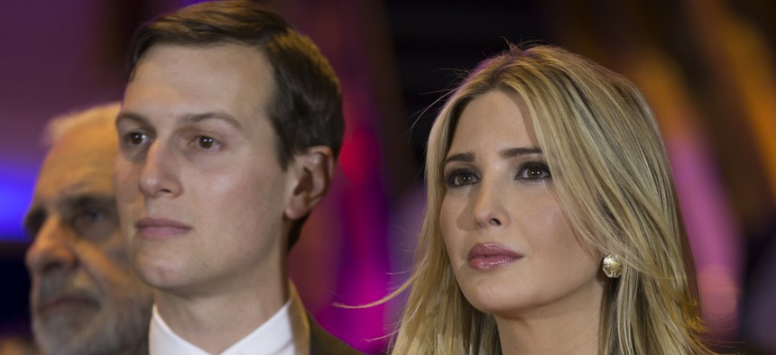Jared Kushner and his wife Ivanka Trump attend a victory party in April.