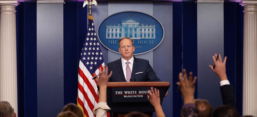 White House press secretary Sean Spicer referred to a recent "dramatic expansion of the federal workforce" in a press conference.