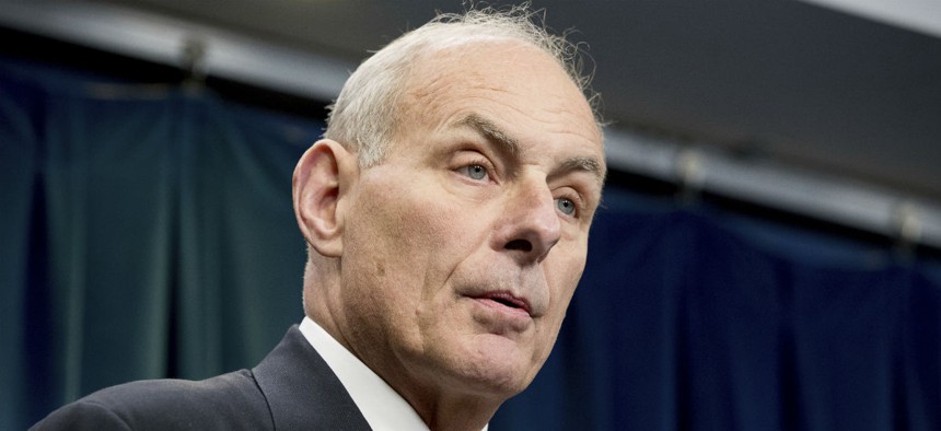 DHS Secretary John Kelly speaks at a press conference Tuesday. 