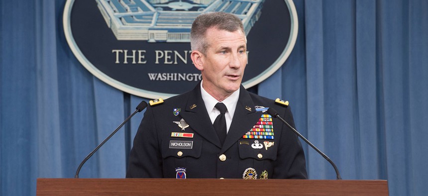 Gen. John Nicholson briefs reporters at the Pentagon in 2016.