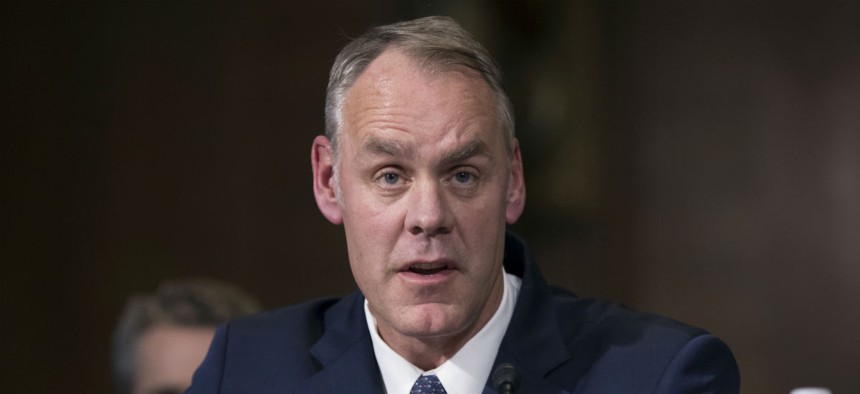 Ryan Zinke testifies at a confirmation hearing on Capitol Hill.