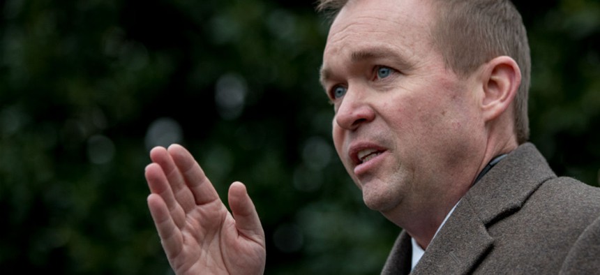 Budget Director Mick Mulvaney speaks outside the West Wing of the White House on Monday.