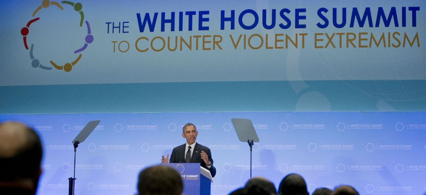 President Barack Obama speaks at the White House Summit on Countering Violent Extremism at the State Department in February 2015.