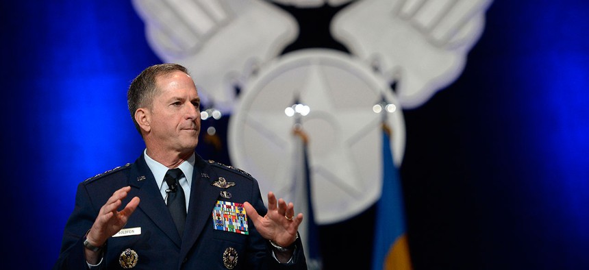Air Force Chief of Staff Gen. Dave Goldfein gives his first "Air Force Update," during the Air Force Association's Air, Space and Cyber Conference in National Harbor, Md., Sept. 20, 2016.
