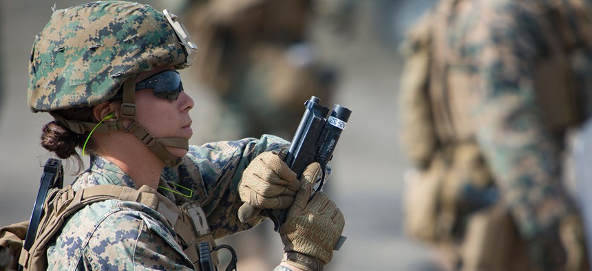 Women training as a U.S. Marine Corps Female Engagement Team train in 2016.
