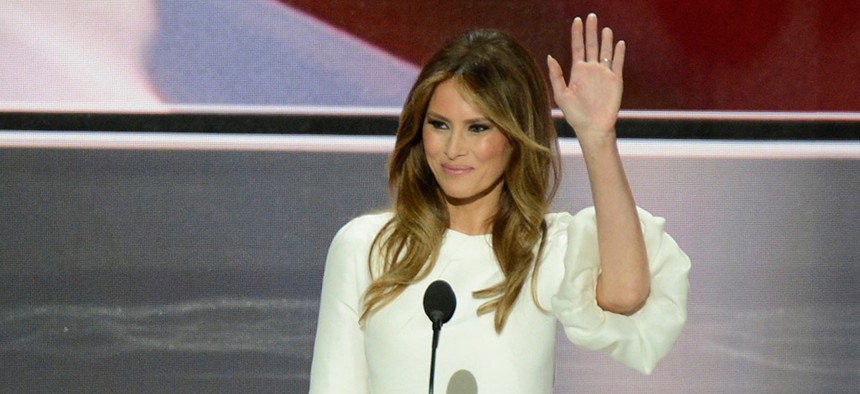 Melania Trump waves during the Republican National Convention in July.