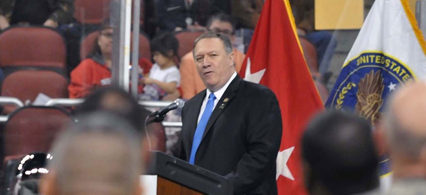 Mike Pompeo addresses Army Reserve Soldiers in Kansas in 2016.