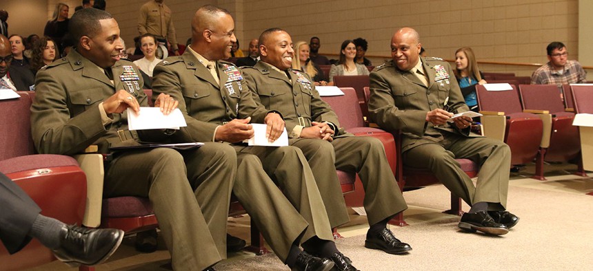 Lt. Gen. Vincent R. Stewart speaks to students and staff of North Carolina Central University, University of North Carolina at Chapel Hill, Duke University and North Carolina State University about the opportunities in the U.S. Intelligence Community.