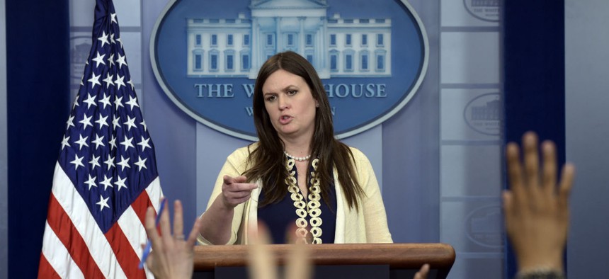 Deputy White House press secretary Sarah Huckabee Sanders takes questions from reporters about Trump's decision to fire FBI Director James Comey.