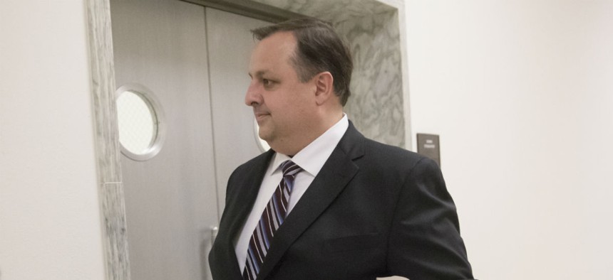 Ethics office director Walter Shaub walks on Capitol Hill in January. 