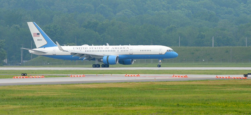Air Force Two arrives at Wright-Patterson Air Force Base on May 20.