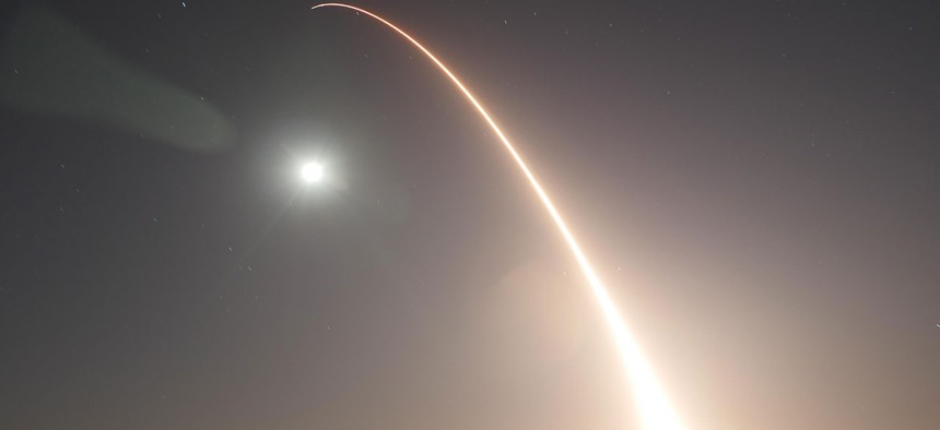  An unarmed Minuteman III intercontinental ballistic missile launches during an operational test at 12:02 a.m. Pacific Daylight Time May 3, 2017, at Vandenberg Air Force Base, Calif. 