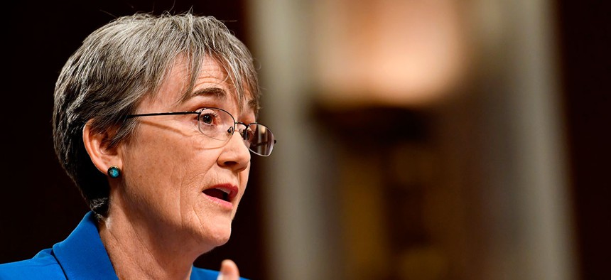 Secretary of the Air Force Heather Wilson testifies before the Senate Armed Services Committee, as a part of the confirmation process March 30, 2017, in Washington, D.C.